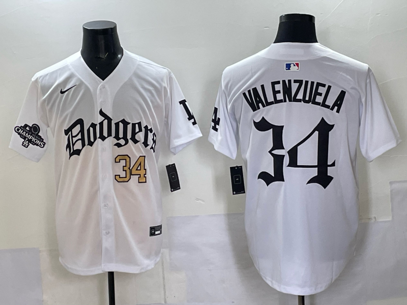 Men Los Angeles Dodgers  #34 Valenzuela white Nike 2025 MLB jersey 0012